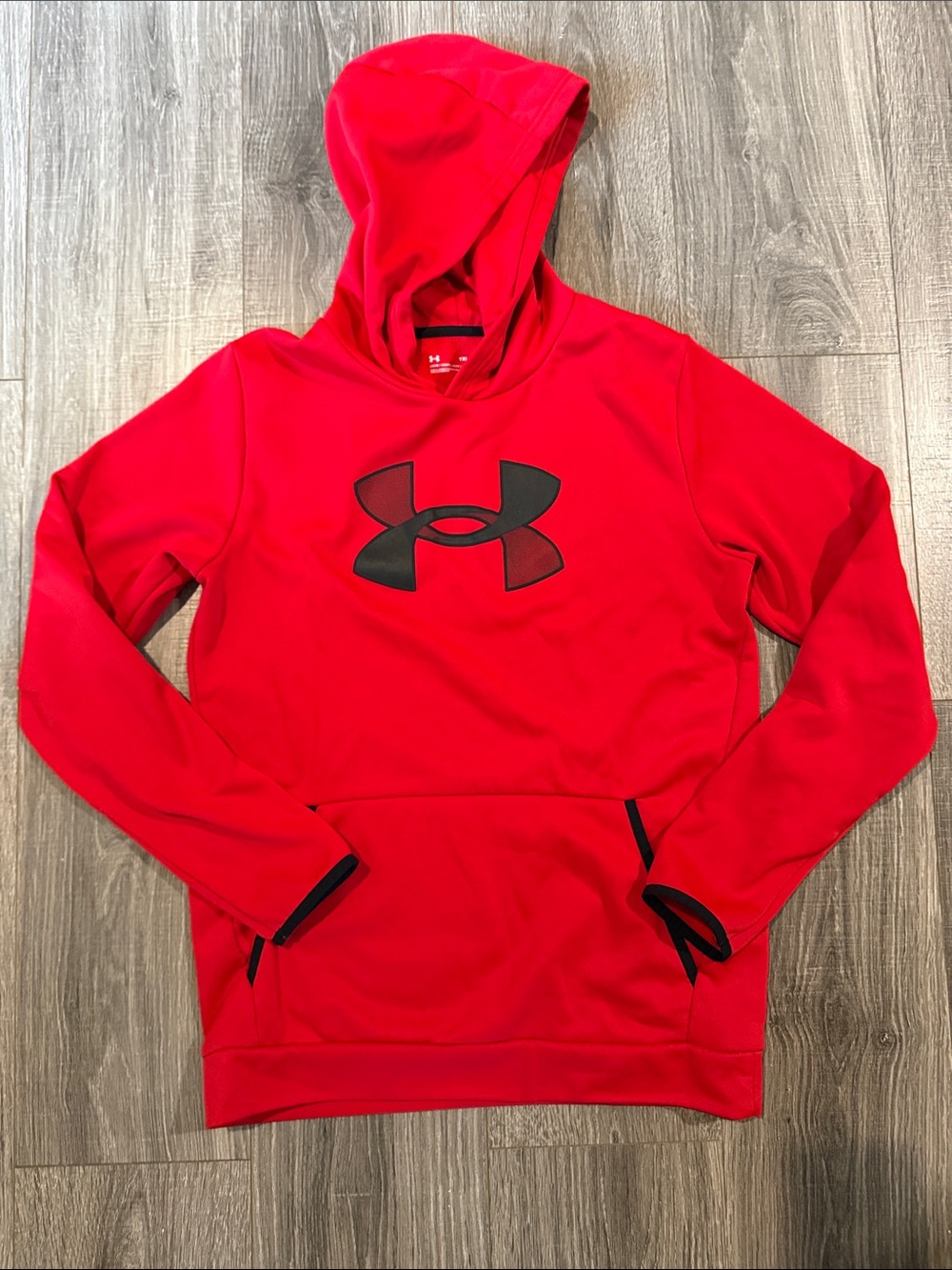 Kids Under Armour Red Crewneck Hoodie with Black Logo Size XL Very